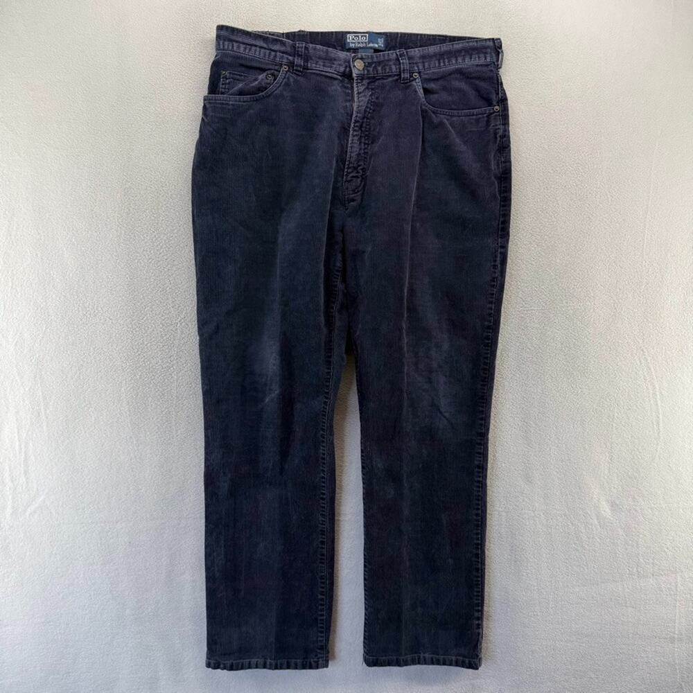 Ralph Lauren Corduroy Pants men's 36x30 Blue Navy Faded Straight Loose Vintage